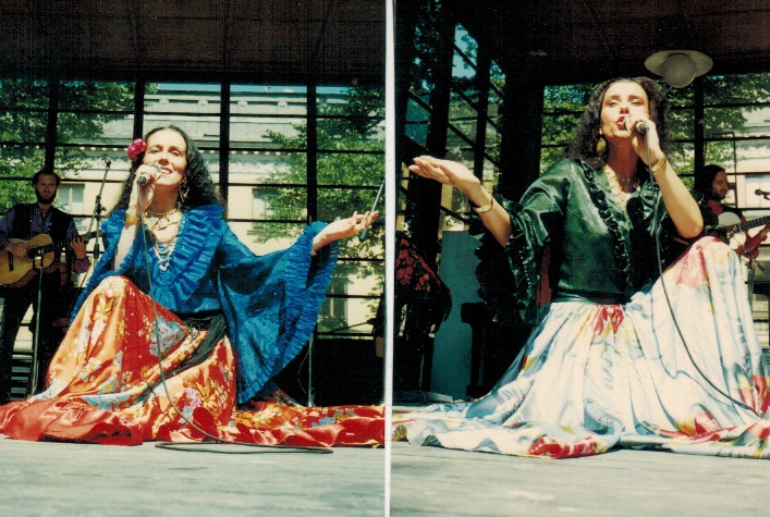 Lehti Kostabi ja Claudia Claudia Ševtšenko Helsingis Esplanadi laval 1991